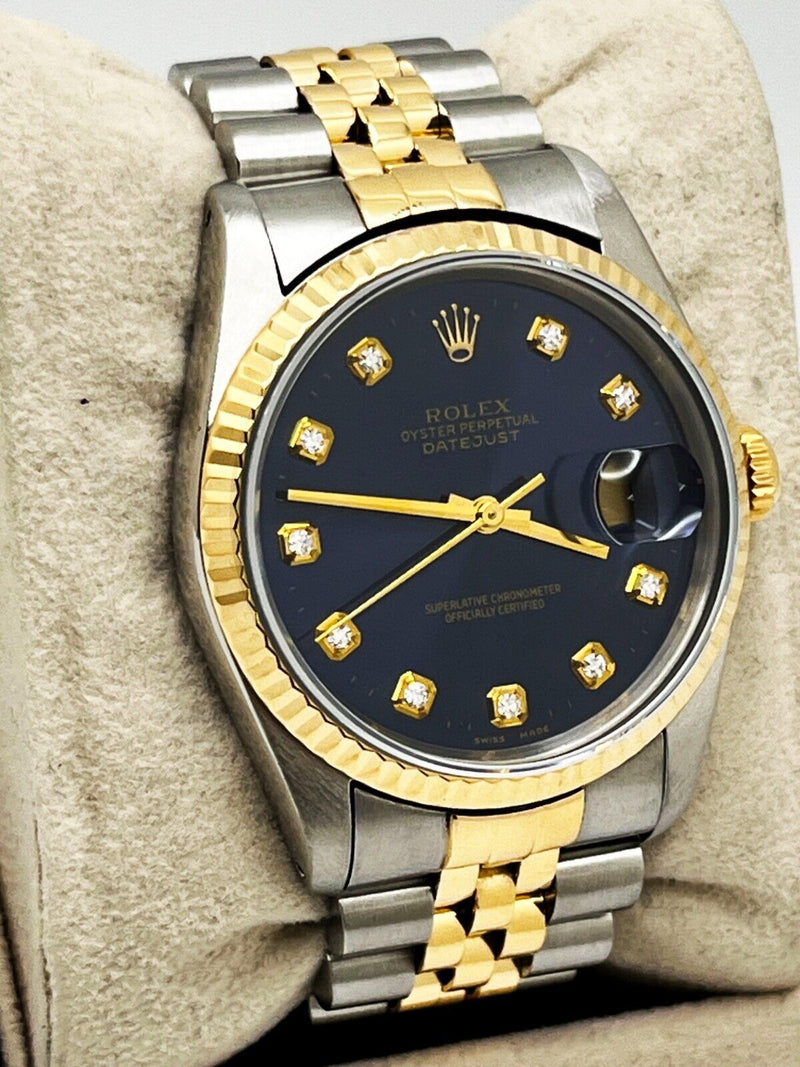 Rolex Datejust 16233 Blue Diamond Dial 18K Yellow Gold Stainless Steel