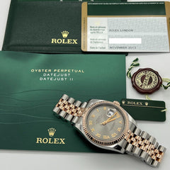 Rolex Datejust 116231 36mm Silver Roman Dial 18K Rose Gold Steel Box Paper