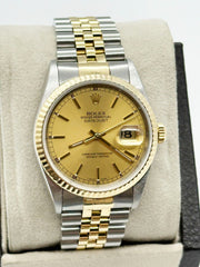 Rolex 16233 Datejust 36mm Champagne Dial 18K Yellow Gold Stainless Steel