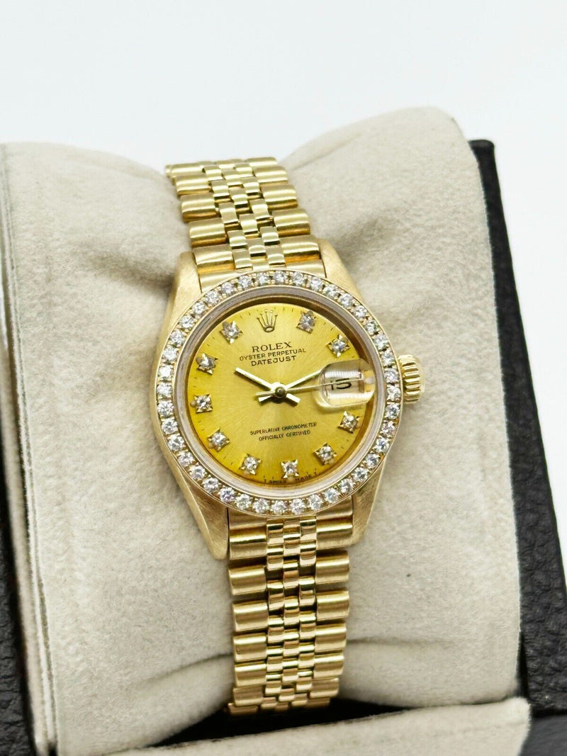 Rolex 69178 Ladies Datejust Factory Diamond Bezel & Dial Jubilee Band 18K Gold