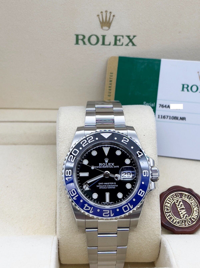 Rolex 116710BLNR GMT Master II Batman 40mm Black Blue Bezel Steel Box Paper 2019