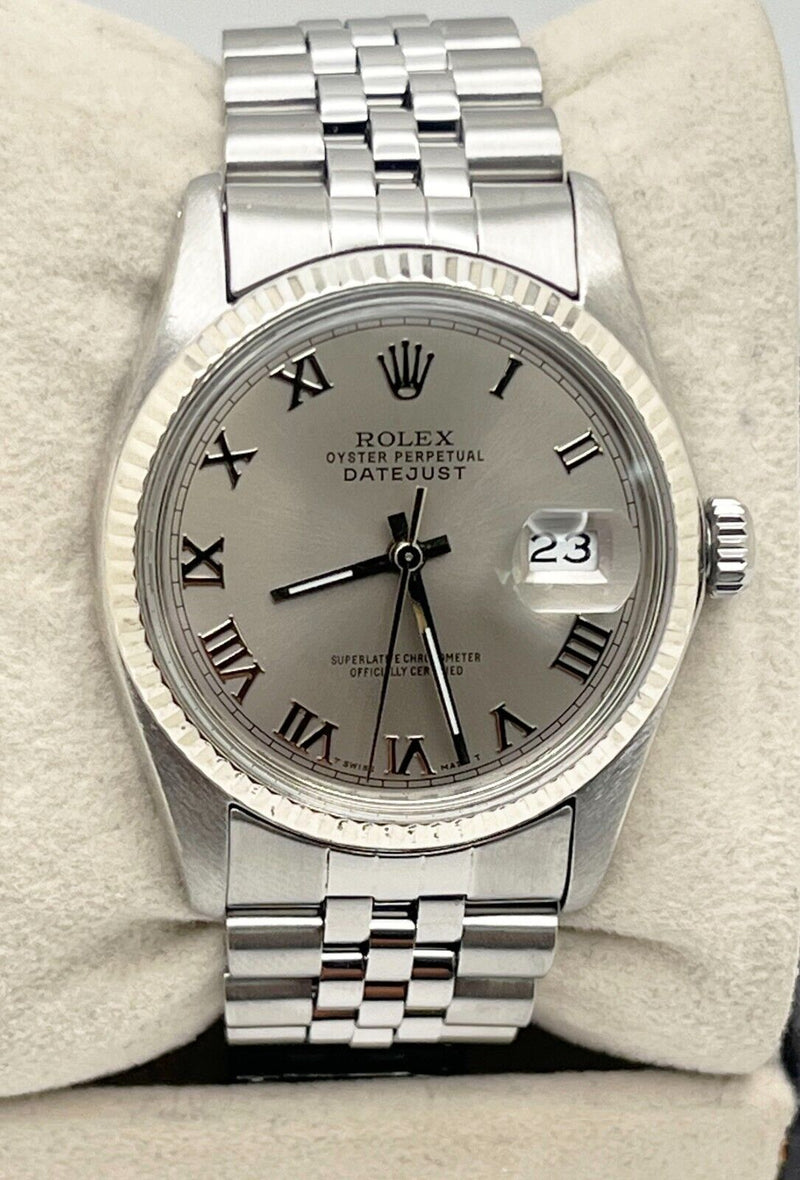 Rolex Datejust 16014 Roman Dial 18k Gold Bezel Stainless Steel Jubilee Band