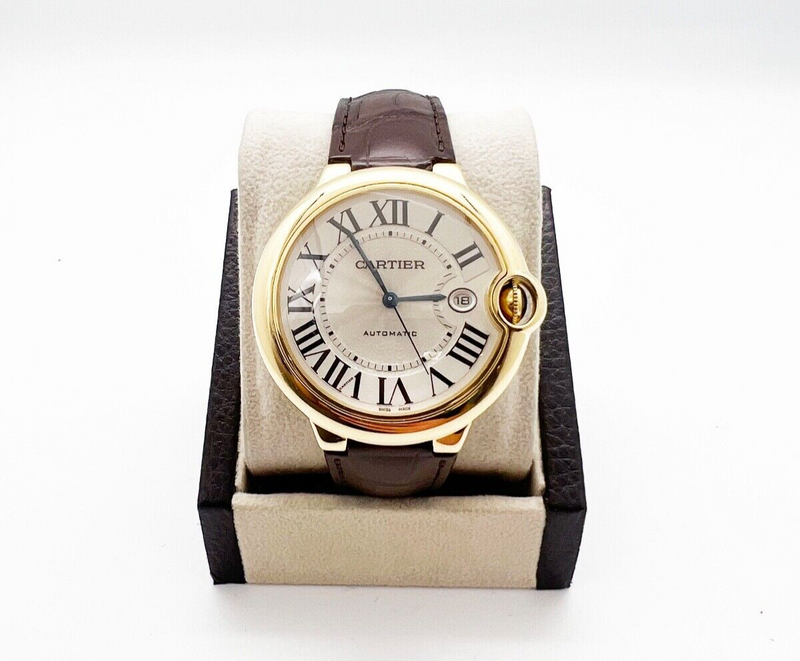 Cartier Ref 2998 Ballon Bleu 42mm 18K Yellow Gold Leather Band