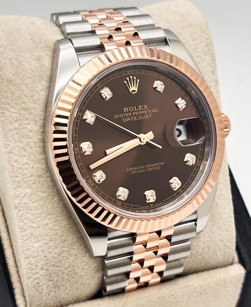 Rolex 126331 Datejust 41 Chocolate Diamond Dial 18K Rose Gold Steel Box Paper