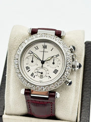 Cartier Pasha Chronograph Ref 1050 38mm Diamond Bezel Stainless Steel