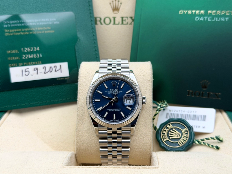 Rolex Datejust 36 126234 36mm Blue Dial 18k Gold Steel Jubilee Box Pap