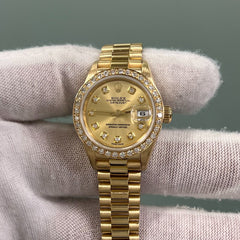 Rolex Ladies President 79178 Factory Diamond Bezel Diamond Dial 18K Yellow Gold