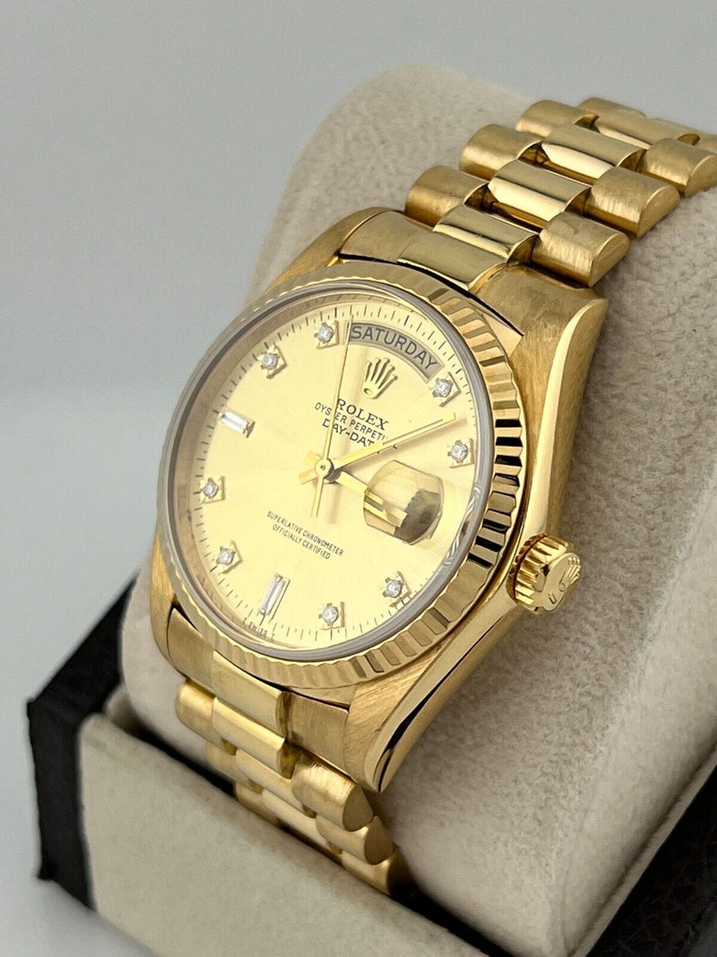 Rolex President 18038 Day Date Champagne Diamond Dial 18K Yellow Gold 36mm