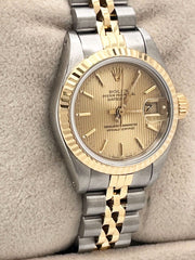 Rolex Ladies Datejust 69173 Champagne Tapestry Dial 18K Gold Stainless Steel