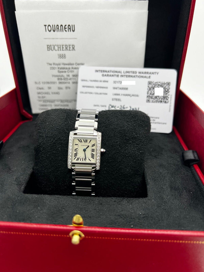 Cartier Ref 3217 W4TA0008 Tank Francaise Diamond Bezel Stainless Box Paper 2021