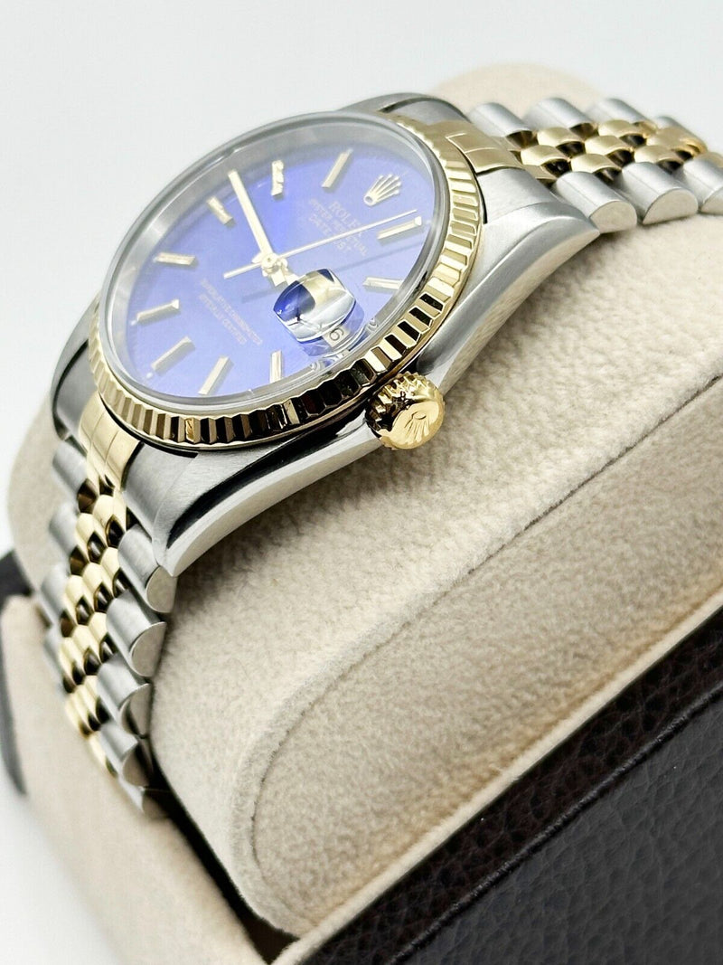 Rolex 16233 Datejust 36mm Blue Dial 18K Yellow Gold Stainless Steel