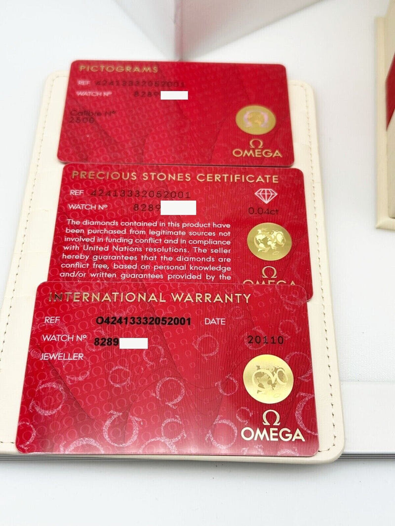 Omega 424.13.33.20.52.001 De Ville Prestige Diamond Dial  Steel Box Paper