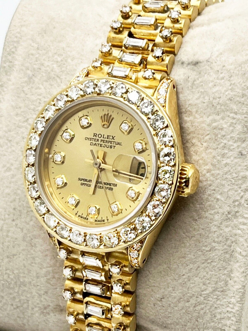 Rolex Ladies 6917 Datejust President Diamond Dial Bezel Band 18K Yellow Gold