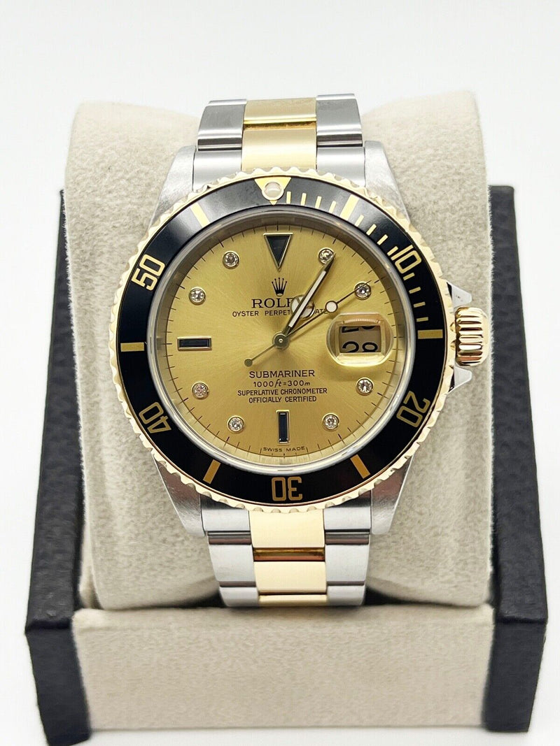 Rolex Submariner 16613 Champagne Serti Dial 18K Yellow Gold Stainless Steel 2006