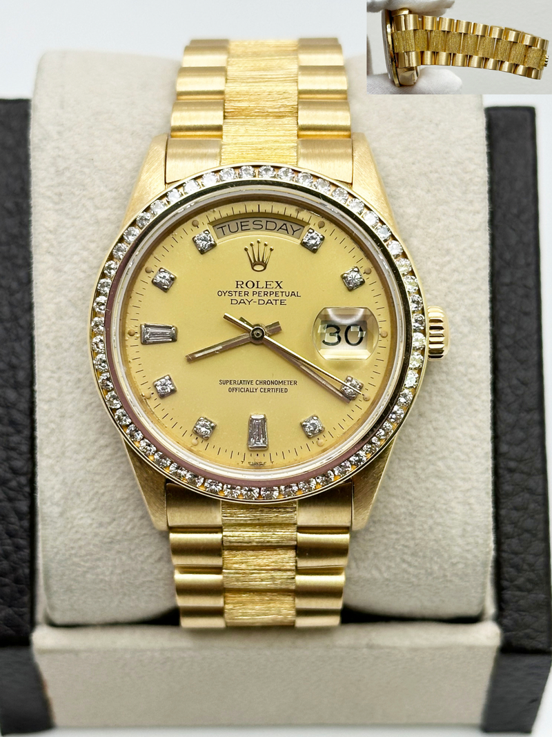 Rolex President Bark Finish 18078 Champagne Diamond Dial Diamond Bezel 18K Gold