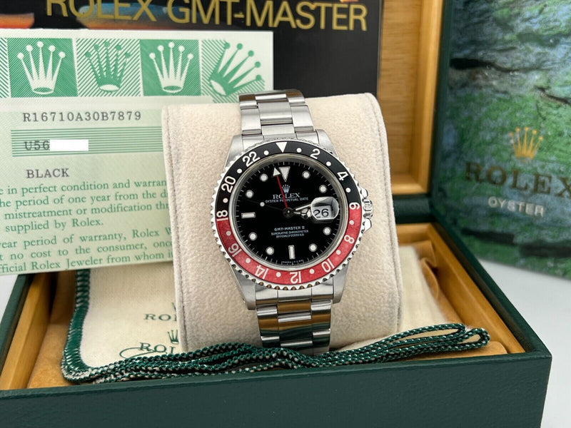 Rolex GMT Master II 16710 40mm Red Black Coke Bezel Stainless Steel Box Paper