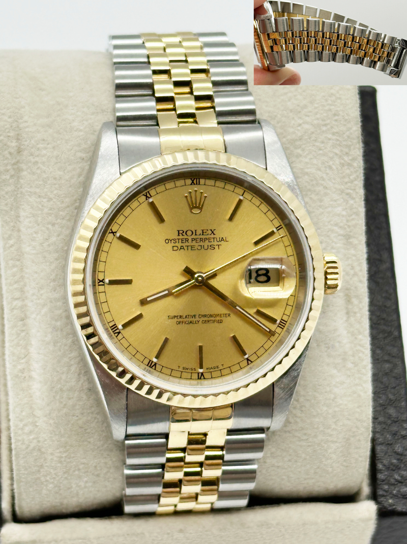 Rolex 16233 Datejust 36mm Champagne Dial 18K Yellow Gold Stainless Steel