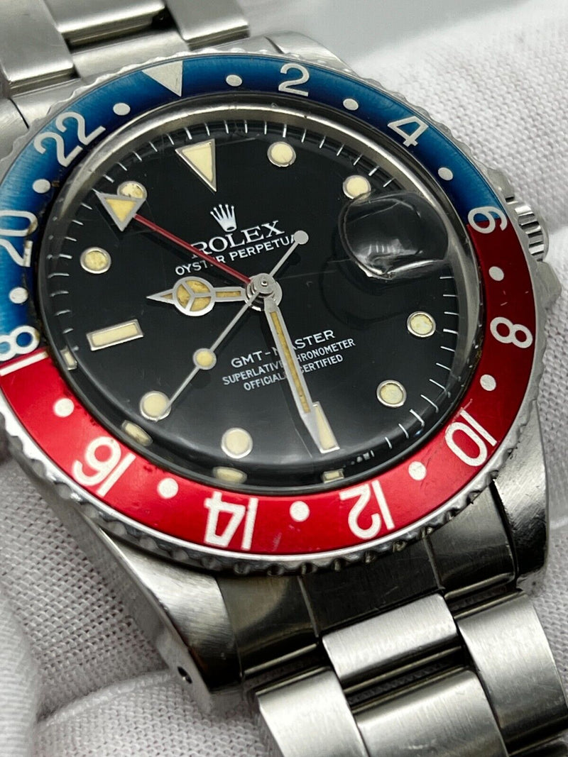 Rare Rolex 16750 GMT Master Pepsi Stainless Steel Original Spider Glossy Dial