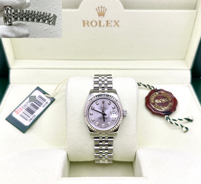 Rolex Ladies Datejust 179174 26mm Silver Diamond Dial 18k Gold Steel B