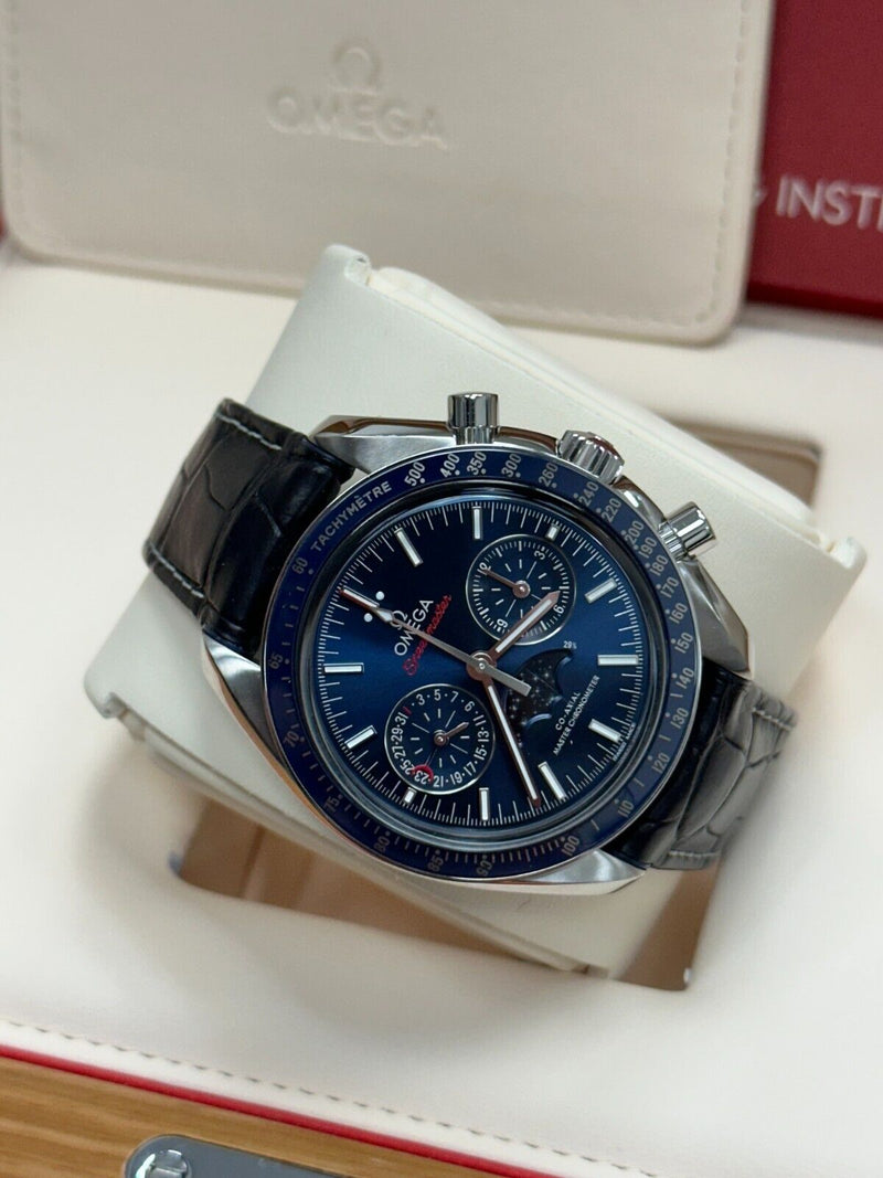 Omega 304.33.44.52.03.001 Speedmaster Moonphase Blue Dial Stainless Box Paper