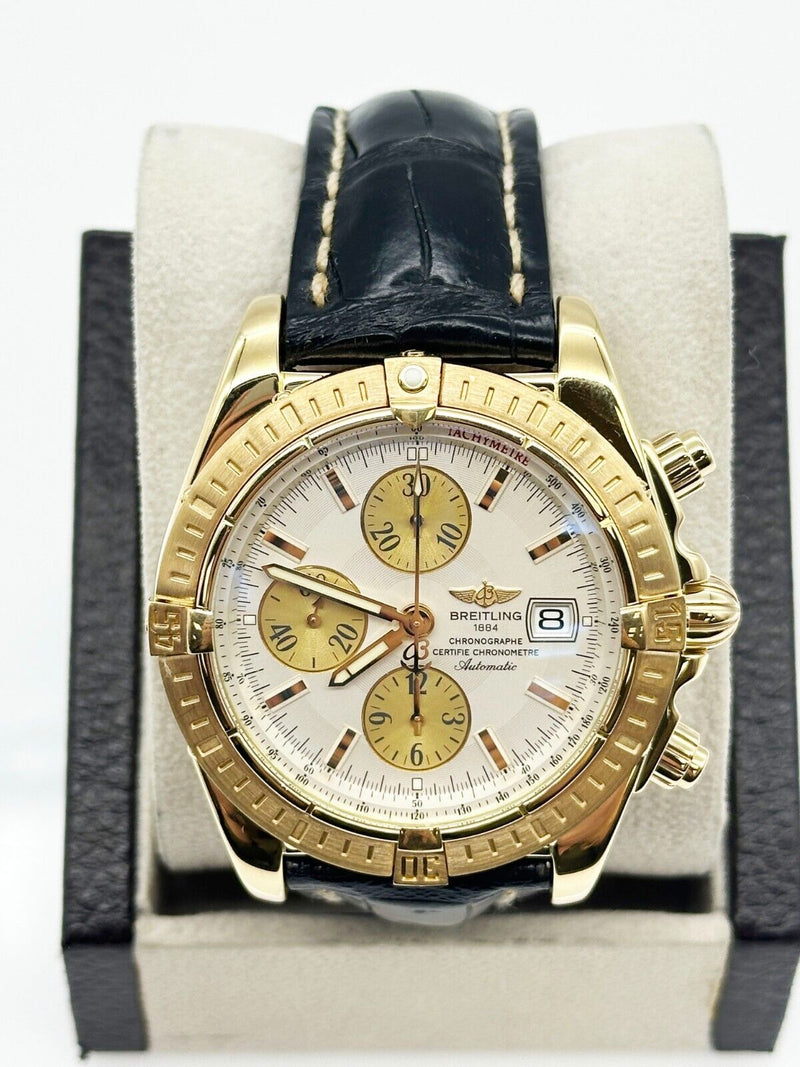 Breitling K13356 Chronomat Evolution 44mm White Dial 18K Yellow Gold