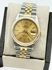 Rolex 16233 Datejust 36mm Champagne Dial 18K Yellow Gold Stainless Steel