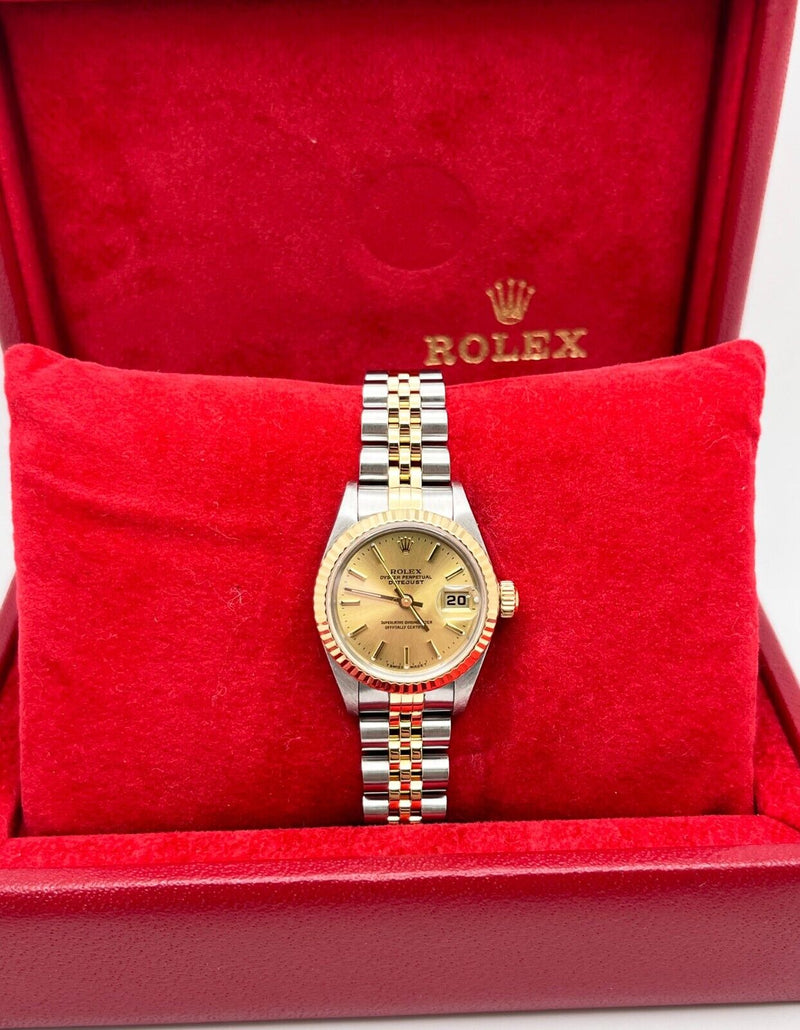 Rolex Ladies Datejust 79173 Champagne Dial 18K Yellow Gold Box Paper