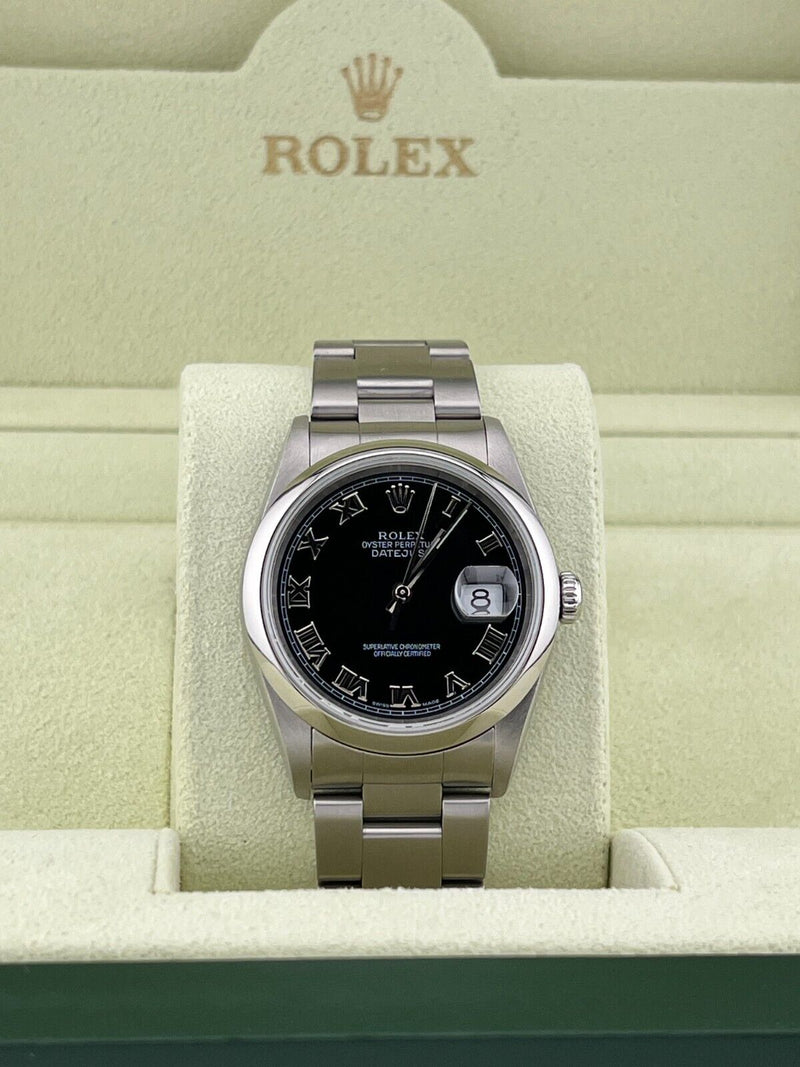 Rolex Datejust 16200 36mm Black Roman Numeral Dial Stainless Steel 2004