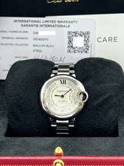 Cartier Ballon Bleu 3489 WE902074 Midsize 33mm Diamond Dial Steel Box Paper