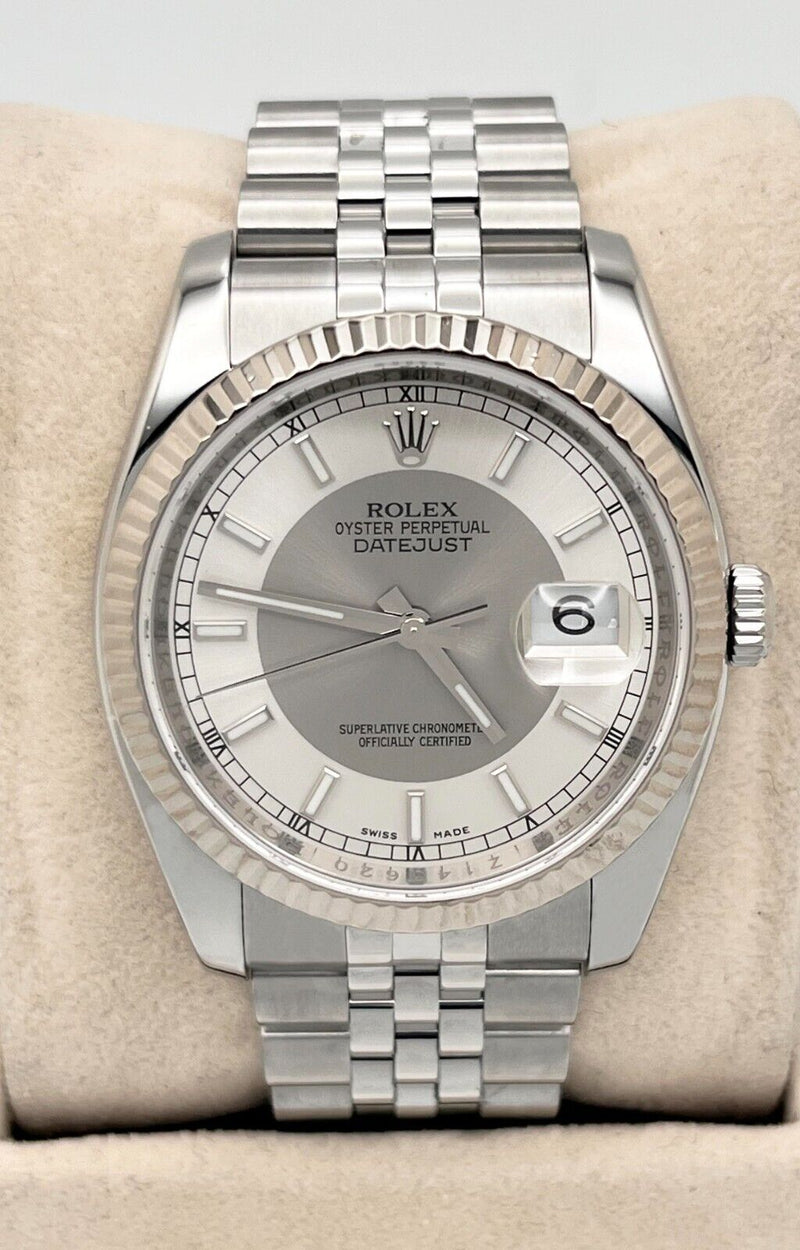 Rolex Datejust 116234 36mm Silver Concentric Dial Stainless Steel 18K White Gold