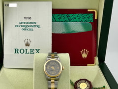 Rolex Ladies Oyster Perpetual 76193 Silver 18K Yellow Gold Steel Box Paper