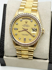 Rolex President Bark Finish 18078 Champagne Diamond Dial Diamond Bezel 18K Gold