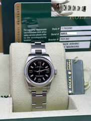 Rolex 176200 Ladies Oyster Perpetual Black Dial Pink Markers Steel Box Papers