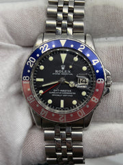 VINTAGE Rolex GMT Master 1675 Pepsi Red Blue Steel Jubilee Box Service Paper