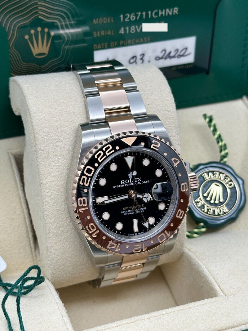 Rolex 126711CHNR GMT Master II Rootbeer Ceramic 18K Gold Steel Box Paper 2022