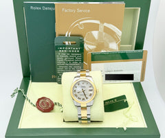 Rolex Datejust Midsize 31mm 178243 MOP Roman 18K Yellow Gold Steel Box Paper