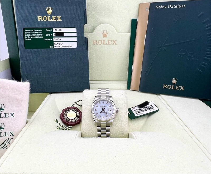 Rolex Ladies President Platinum 179166 Glacier Diamond Dial Box Papers