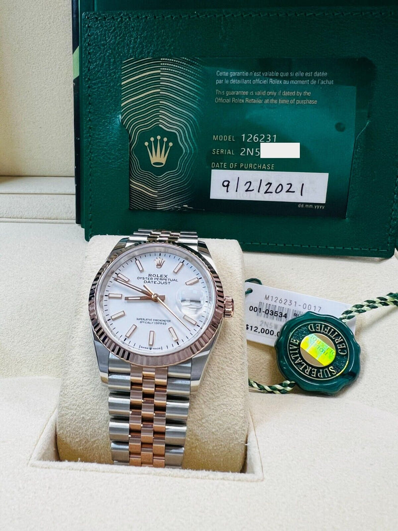 Rolex 126231 Datejust White Dial 18K Rose Gold Stainless Steel Box Paper 2021