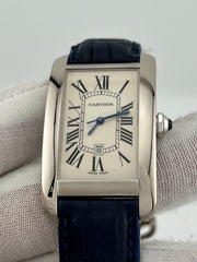 Cartier Tank Americaine Ref 1741  18K White Gold Blue Leather Strap