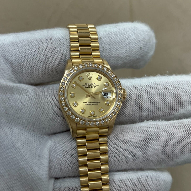 Rolex Ladies President 79178 Factory Diamond Bezel Diamond Dial 18K Yellow Gold