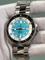 Breitling Superocean A17376 44mm Turquoise Blue Dial Stainless Box Paper