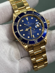 Rolex Submariner 16618 Blue Dial 18K Yellow Gold Original Box