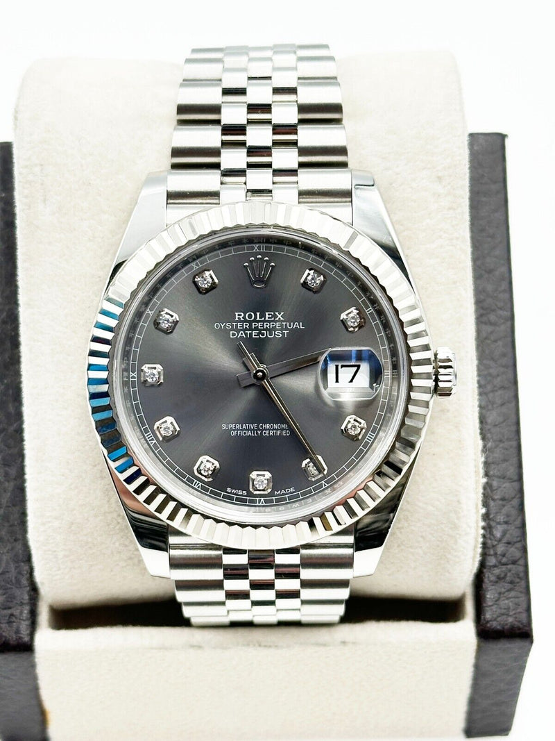 Rolex 126334 Datejust 41 Rhodium Diamond Dial Stainless Steel Box Paper