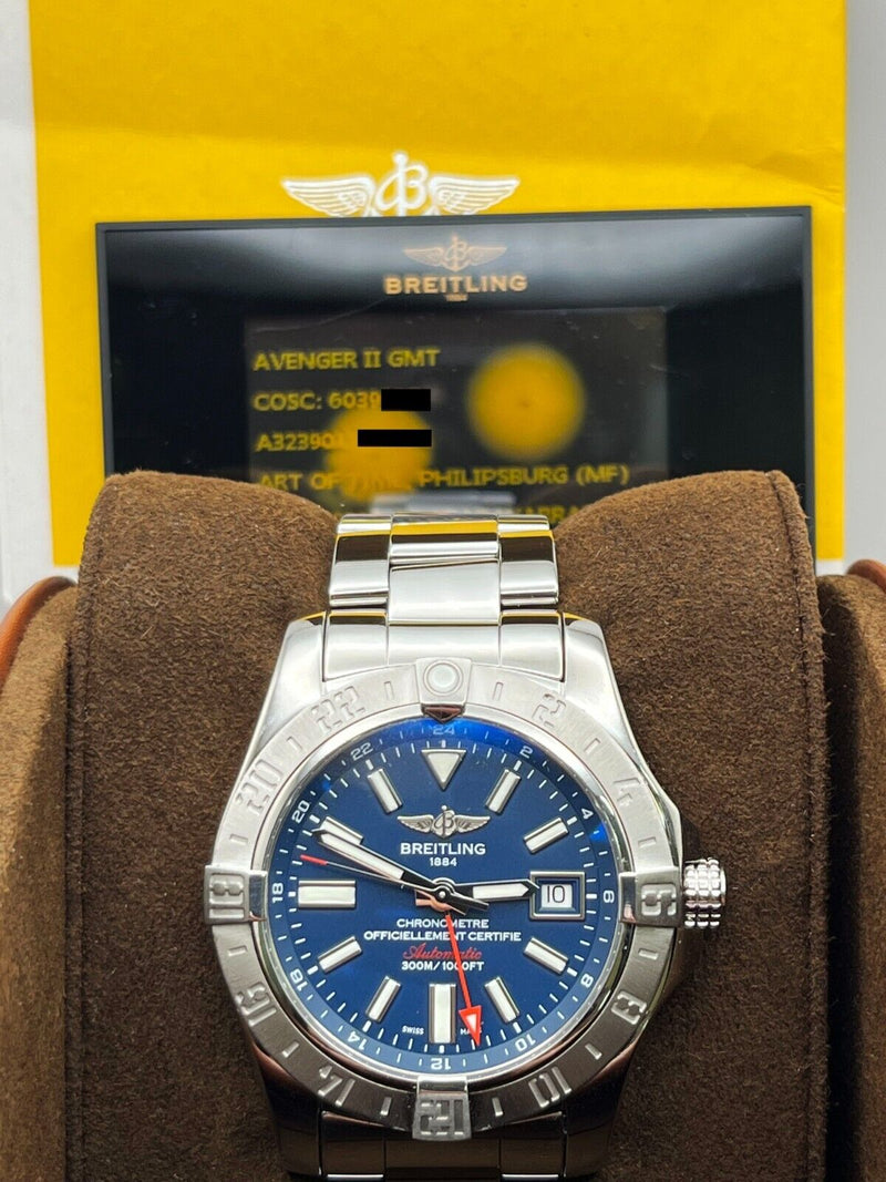 Breitling A32390 Avenger II GMT Blue Dial Stainless Steel Box Paper