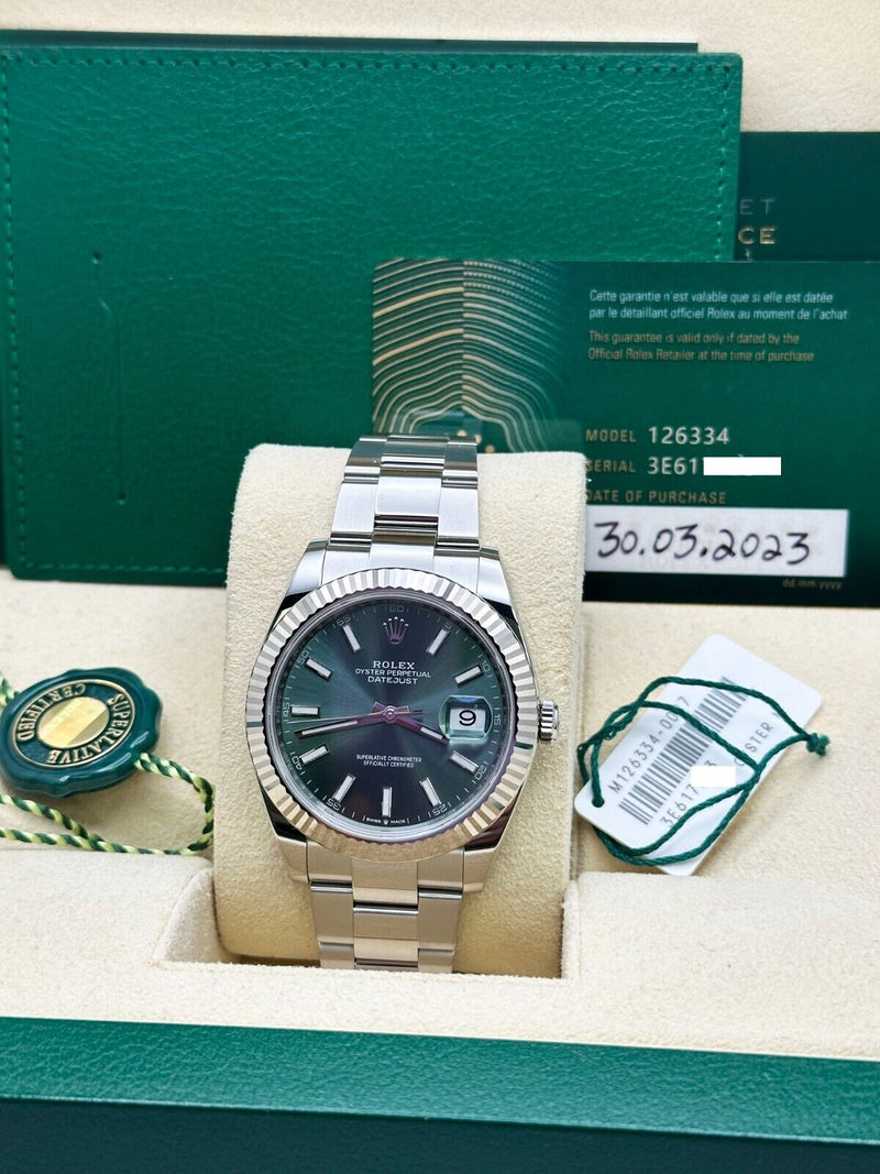 2023 Rolex 126334  Datejuts 41 Mint Green Dial Stainless Steel Box Paper