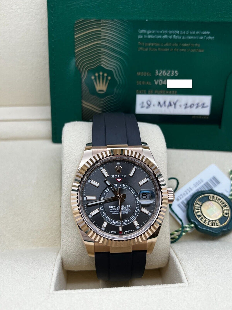 2023 Rolex Sky Dweller Oysterflex 326235 Rhodium Dial 18K Rose Gold Box Paper