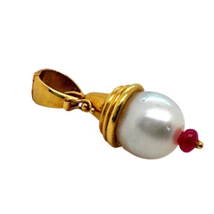 Elizabeth Locke 15 MM South Sea Pearl Venetian Glass 19K Hammered Gold Pendant