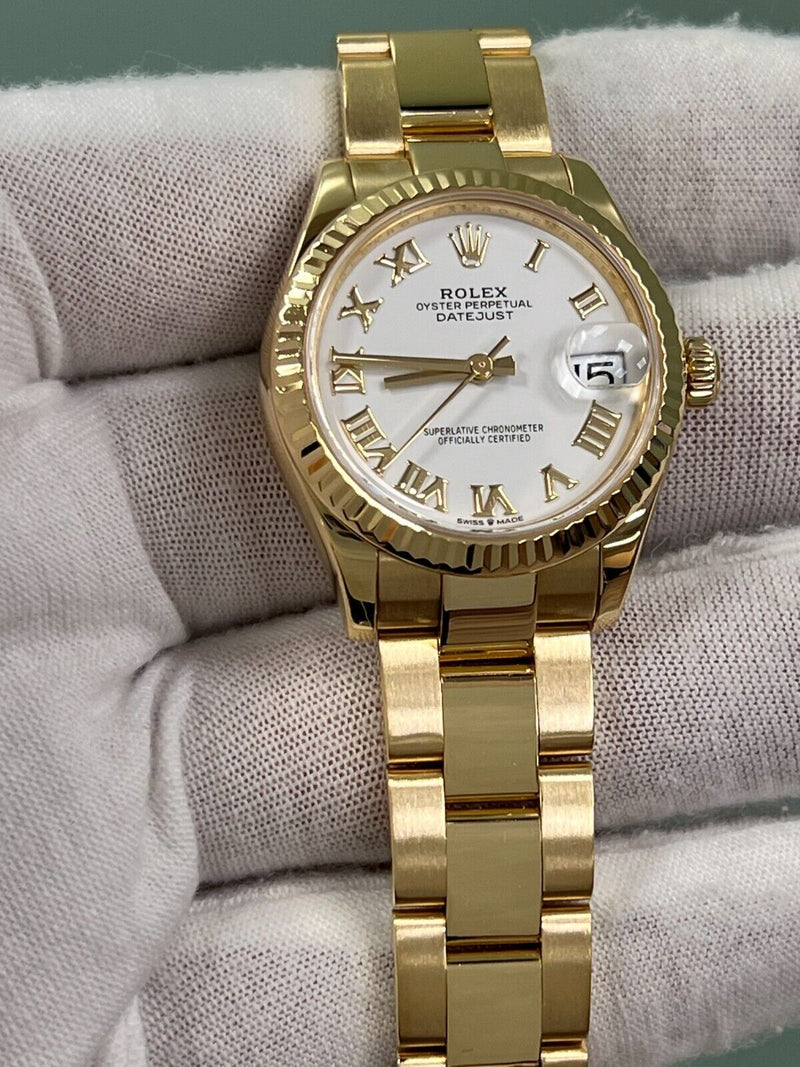 Rolex Datejust 18K Yellow Gold 278278 Midsize 31mm White Roman Dial Box Receipt