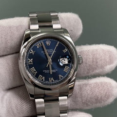 Rolex Datejust 116200 36mm Blue Roman Dial Stainless Steel Box Paper 2013