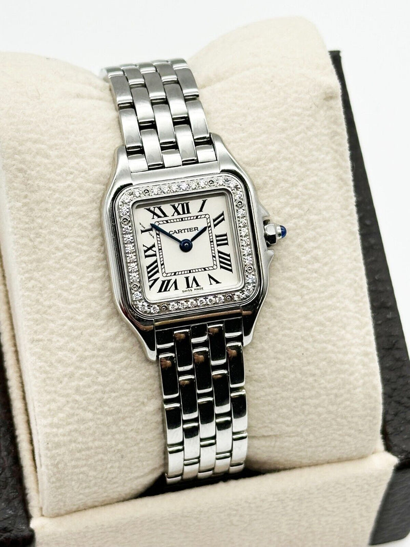 Cartier Panthere Ladies W4PN0007 4022 Diamond Bezel Stainless Steel Box Receipt